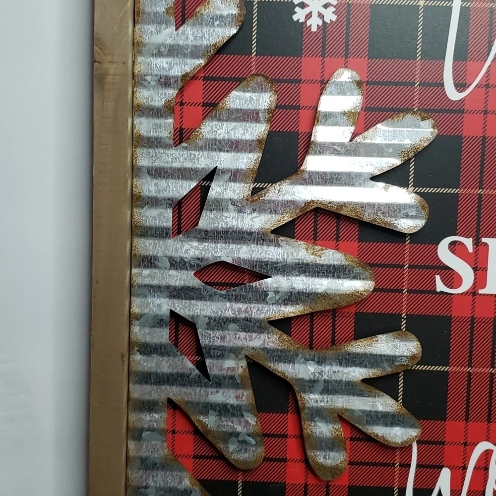 NEW- Buffalo Plaid Holiday Sign 13" Square - Picture 2 of 5